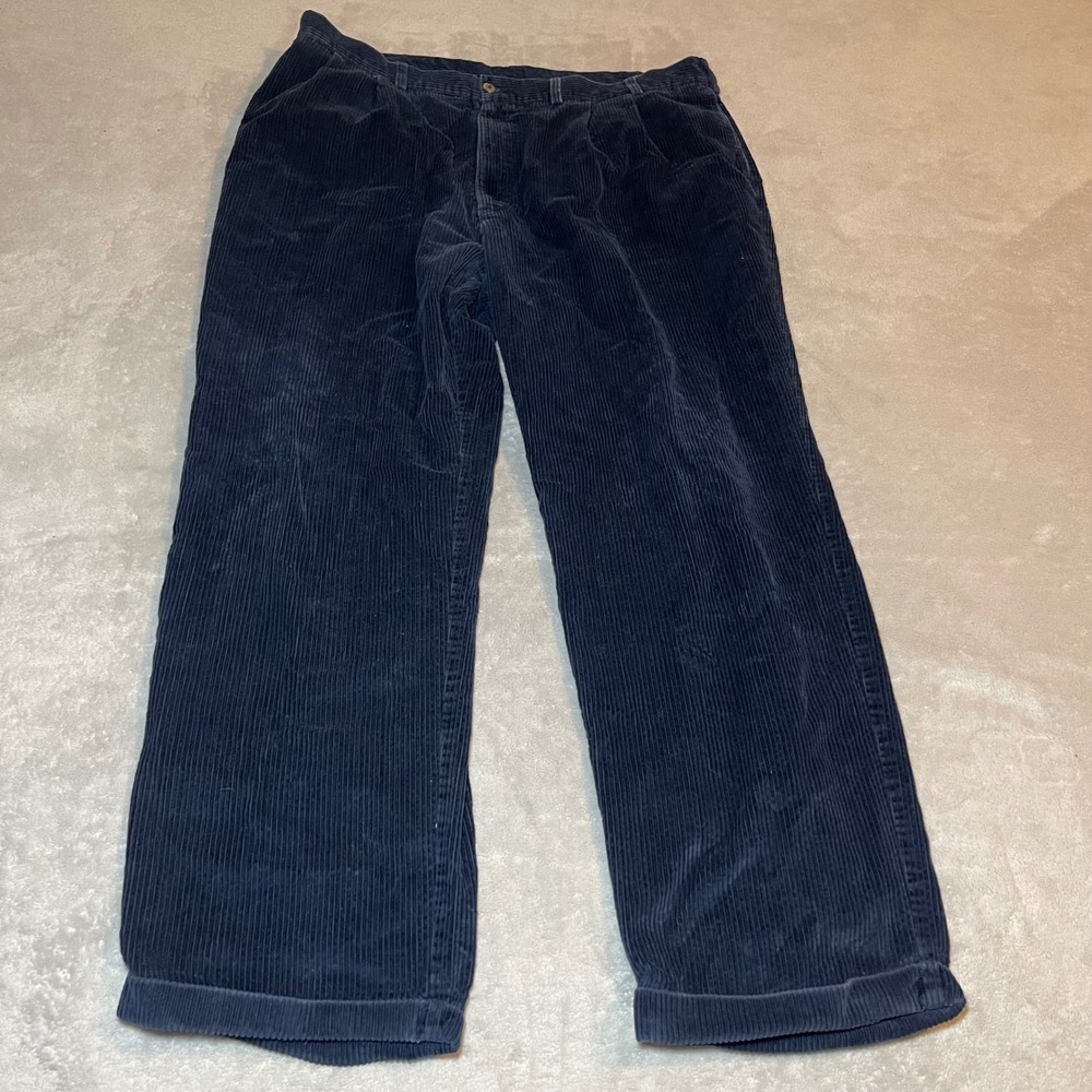 Vintage 90s Hunt Club Collection Mens 44x32 Corduroy Pants Navy Blue Pleated